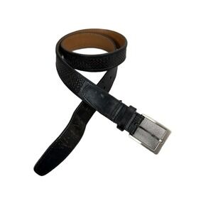 Trafalgar Leather Belt Mens 34 Black Brown Silver Buckle 1.25in Dress Basket *